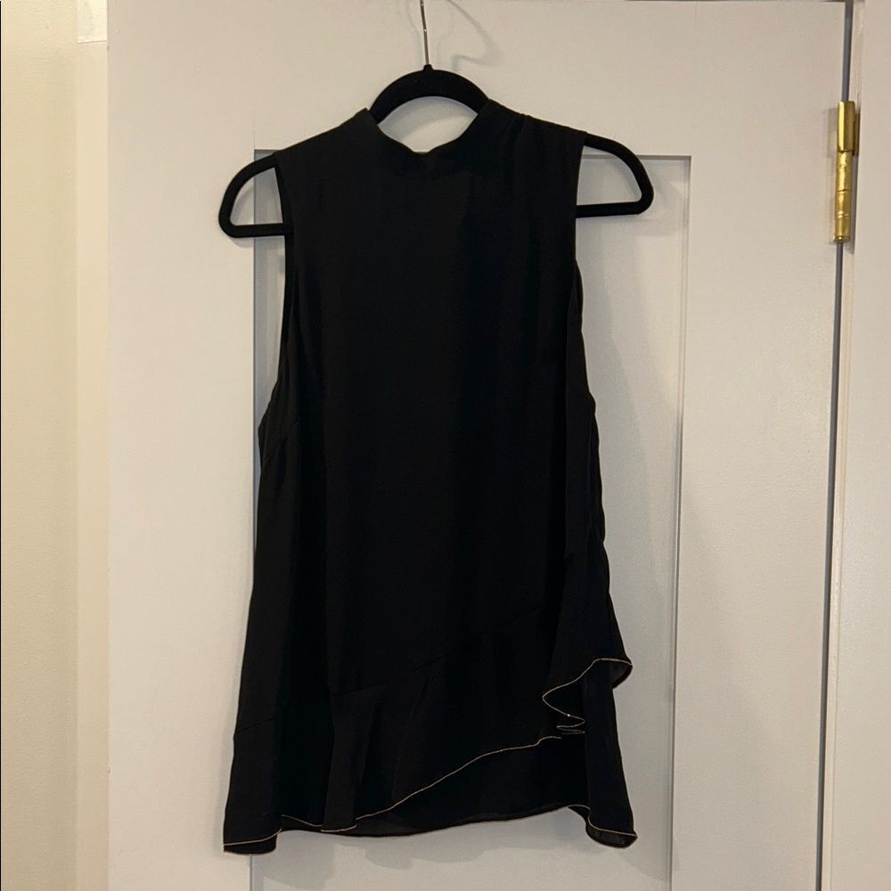 Nwt Parker Black Sleeveless Top With Gold Trim, Size Large